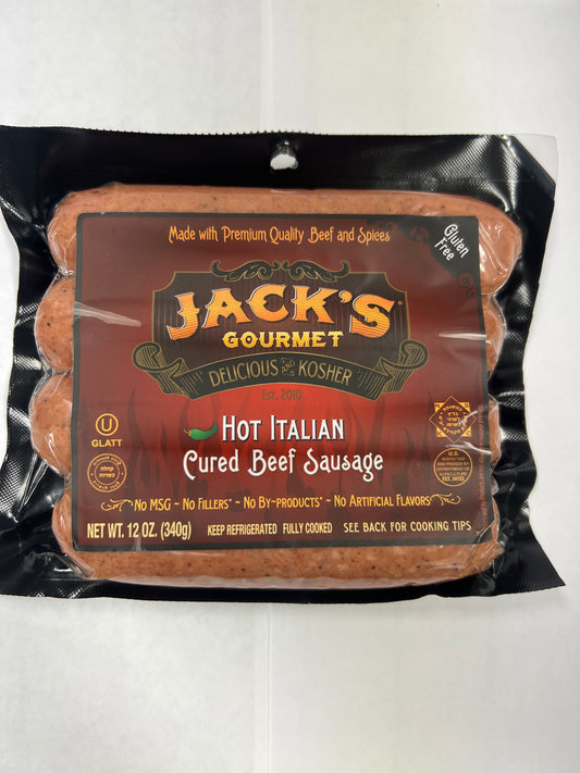 Jacks gourmet Hot Italian cured beef sausage gluten free