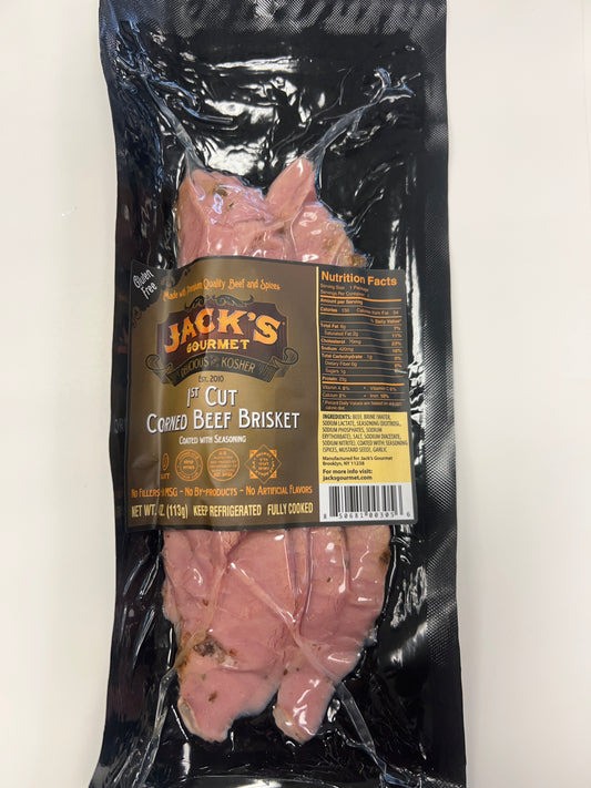 Jacks gourmet sliced 1st cut corned beef brisket. Gluten free