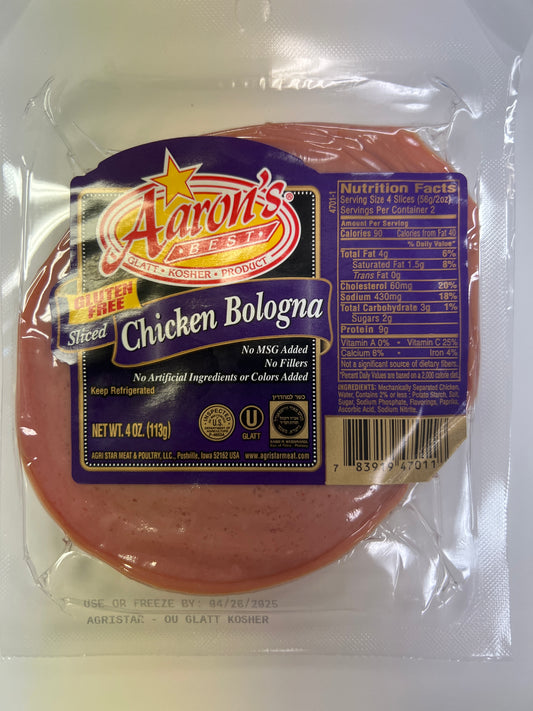 Aarons best. Sliced Chicken bologna. Gluten free