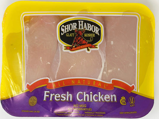 Shor habor chicken breast $8.99/lb. Price adjusted at fulfillment. Approx 1.5lbs per tray