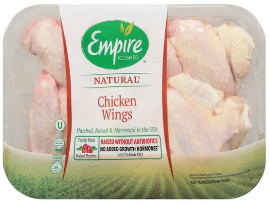 Empire chicken wings $3.99/lb. Price adjusted at fulfillment. Approx 2lbs per tray