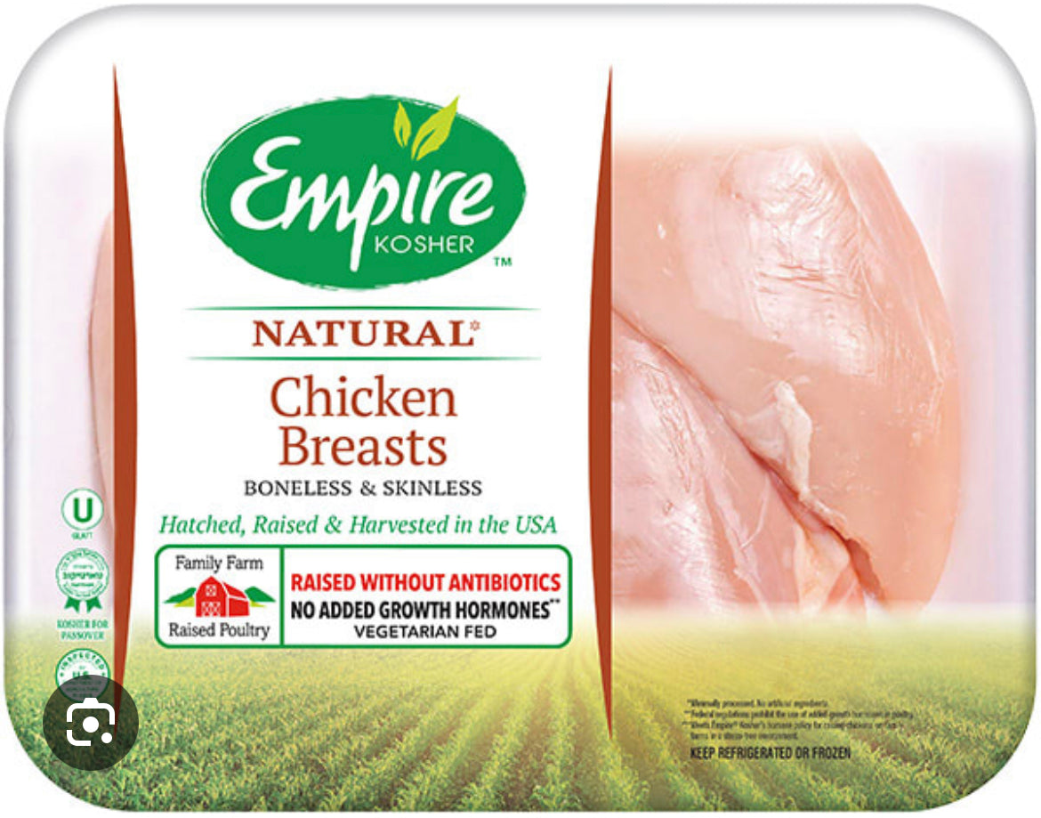 Empire chicken breast $9.29/lb. Price adjusted at fulfillment. Approx 1.5lbs per tray