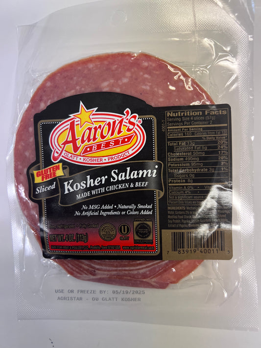 Aarons best. Sliced kosher salami. Gluten free